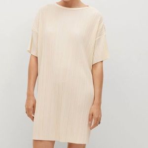 MANGO Plissé Dress, Size S, Color Cream